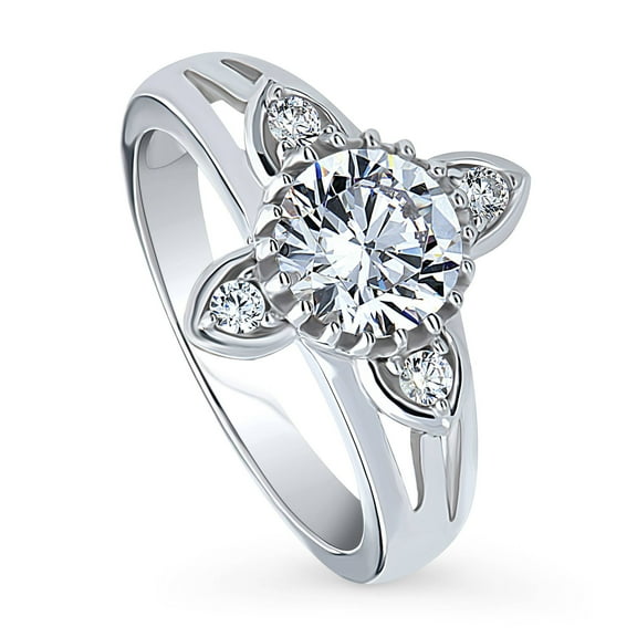BERRICLE Sterling Silver Flower Cubic Zirconia CZ Fashion Ring for Women, Rhodium Plated Size 4