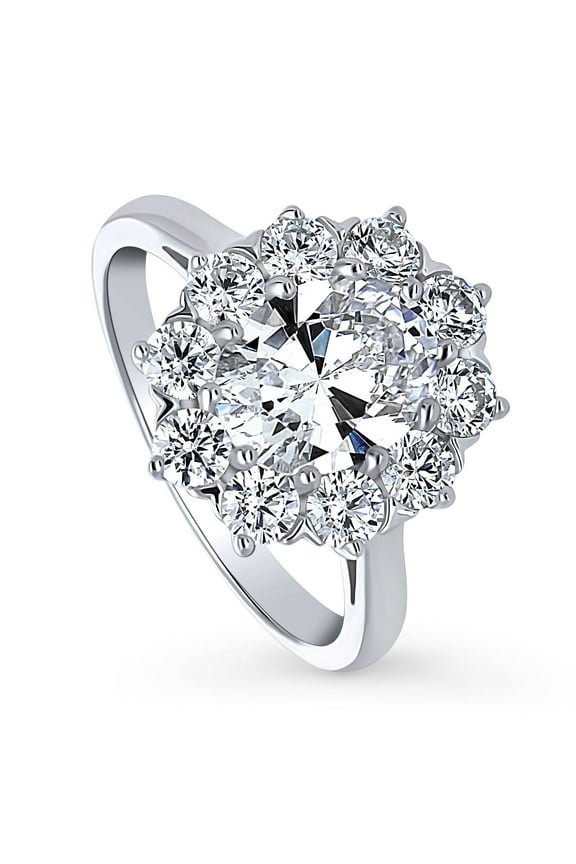 Sterling Silver Flower Cubic Zirconia CZ Statement Halo Fashion Ring for Women, Rhodium Plated Size 4