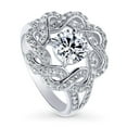 thumbnail image 1 of BERRICLE Sterling Silver Flower Cubic Zirconia CZ Woven Cocktail Fashion Split Shank Ring for Women, Rhodium Plated Size 9, 1 of 12