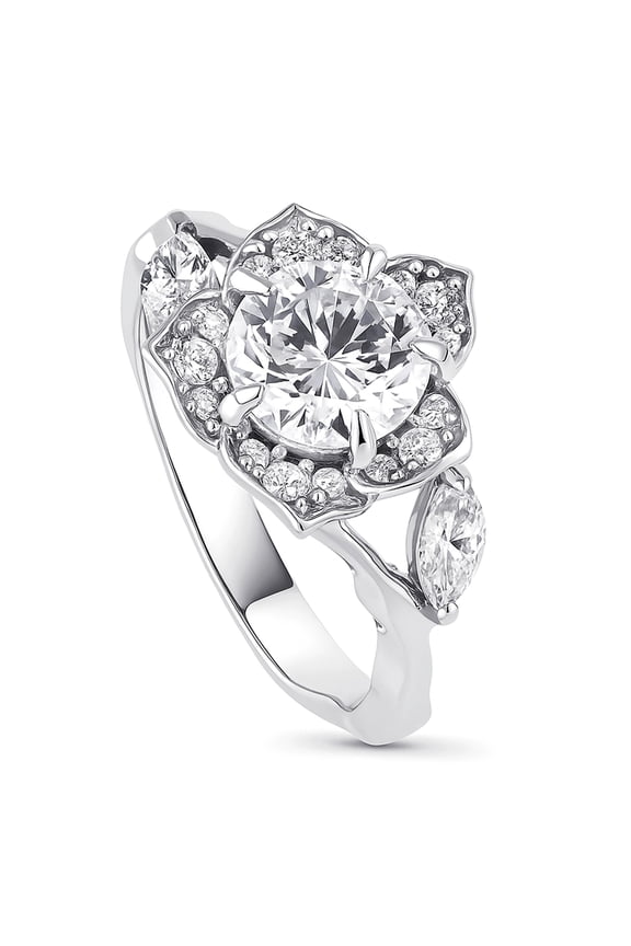 Sterling Silver Flower Halo Engagement Rings for Women Cubic Zirconia CZ Ring Size 7