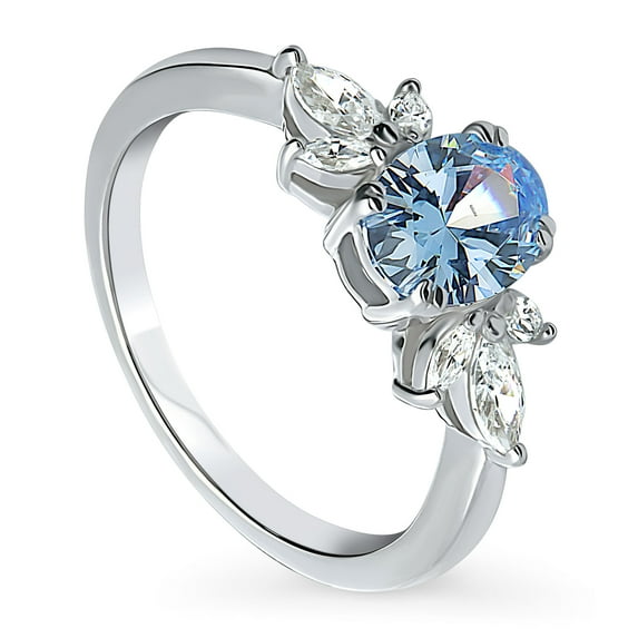 BERRICLE Sterling Silver Flower Rings Blue Cubic Zirconia CZ Promise Ring for Women, Rhodium Plated Size 8