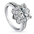 thumbnail image 1 of BERRICLE Sterling Silver Flower Rings Cubic Zirconia CZ Halo Cocktail Promise Ring for Women, Rhodium Plated Size 5, 1 of 13