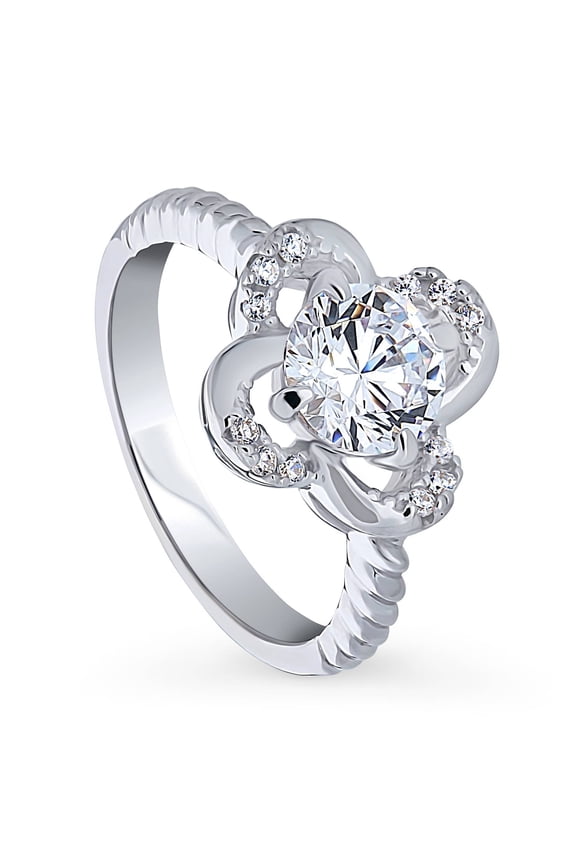 Sterling Silver Flower Rings Cubic Zirconia CZ Promise Ring for Women, Rhodium Plated Size 4