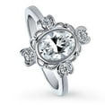 thumbnail image 1 of BERRICLE Sterling Silver Flower Rings Cubic Zirconia CZ Vintage Inspired Art Deco Promise Ring for Women, Rhodium Plated Size 9, 1 of 9