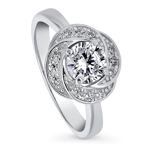 BERRICLE Sterling Silver Flower Wedding Engagement Rings Cubic Zirconia CZ Woven Ring for Women, Rhodium Plated Size 4