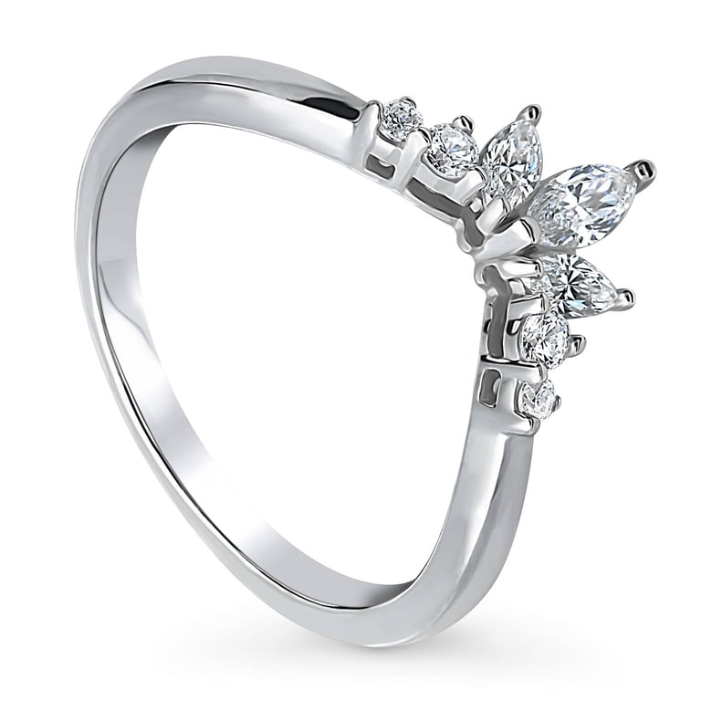 BERRICLE Sterling Silver Wishbone Band - Rhodium Plated Cubic Zirconia Ring, Size 7