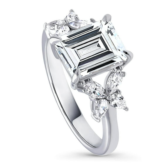 BERRICLE Sterling Silver Flower Wedding Rings Cubic Zirconia CZ Ring for Women, Rhodium Plated Size 7