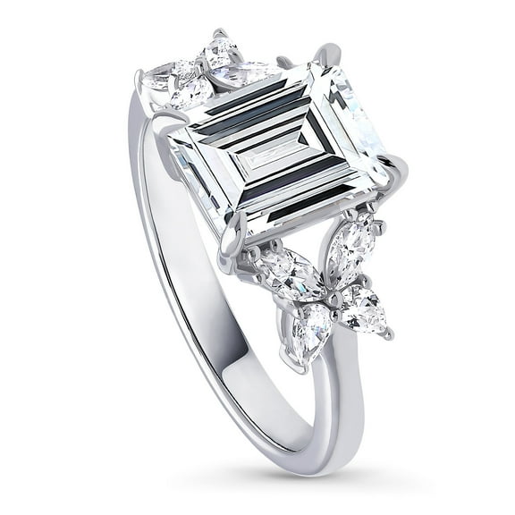 BERRICLE Sterling Silver Flower Wedding Rings Cubic Zirconia CZ Ring for Women, Rhodium Plated Size 9