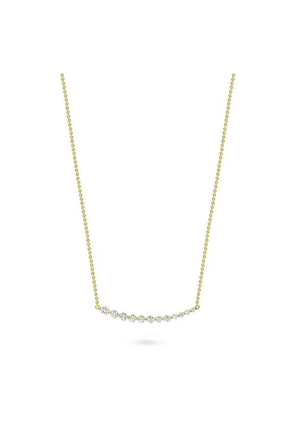 Sterling Silver Graduated Cubic Zirconia CZ Statement Bar Mini Pendant Necklace for Women 16 inch, Yellow Gold Flashed