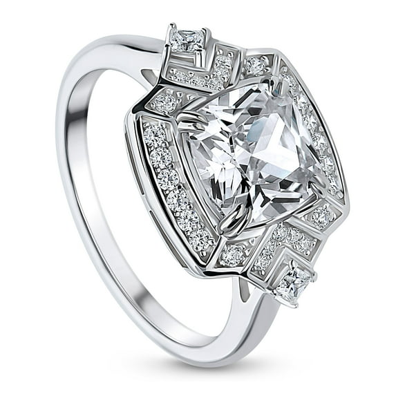 BERRICLE Sterling Silver Halo Cushion Cut Cubic Zirconia CZ Statement Arrow Cocktail Fashion Ring for Women, Rhodium Plated Size 7.5