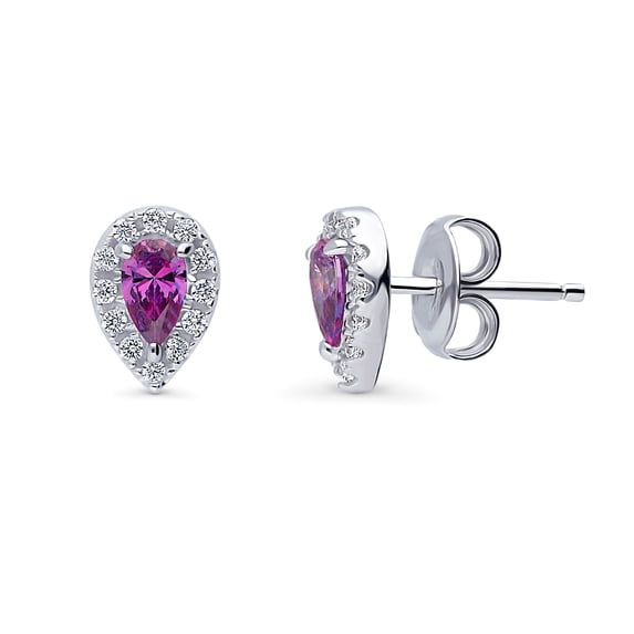 BERRICLE Sterling Silver Halo Pear Cut Cubic Zirconia CZ Fashion Stud Earrings for Women, Rhodium Plated, Purple