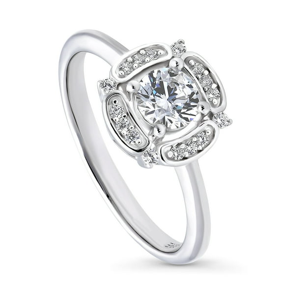 BERRICLE Sterling Silver Halo Round Cut Cubic Zirconia CZ Flower Fashion Ring for Women, Rhodium Plated Size 4