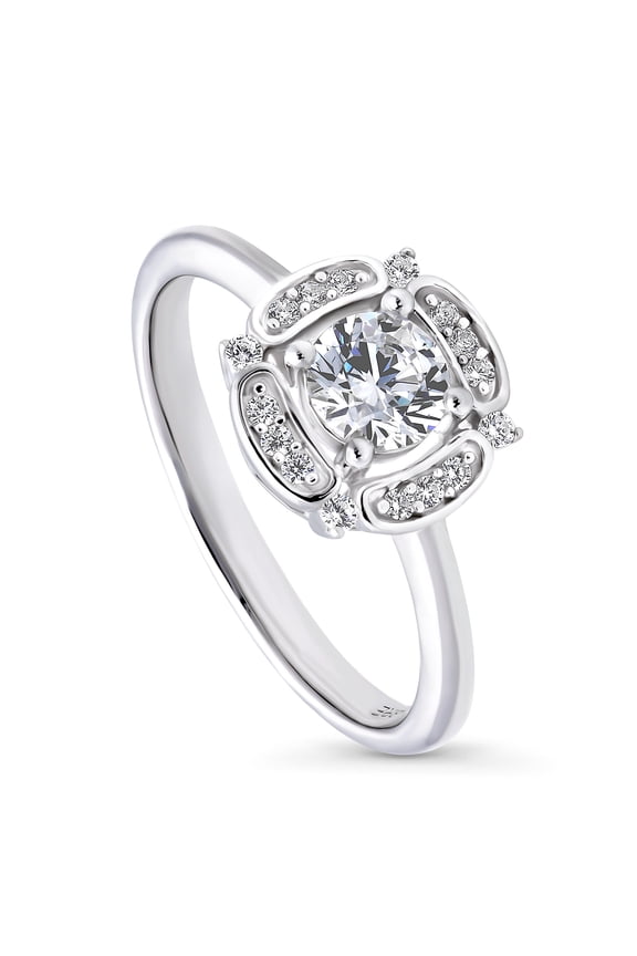 Sterling Silver Halo Round Cut Cubic Zirconia CZ Flower Fashion Ring for Women, Rhodium Plated Size 5