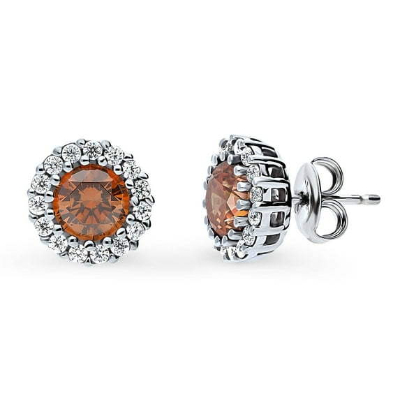 BERRICLE Sterling Silver Halo Round Cut Cubic Zirconia CZ Kaleidoscope Fashion Stud Earrings for Women, Rhodium Plated, Caramel Color
