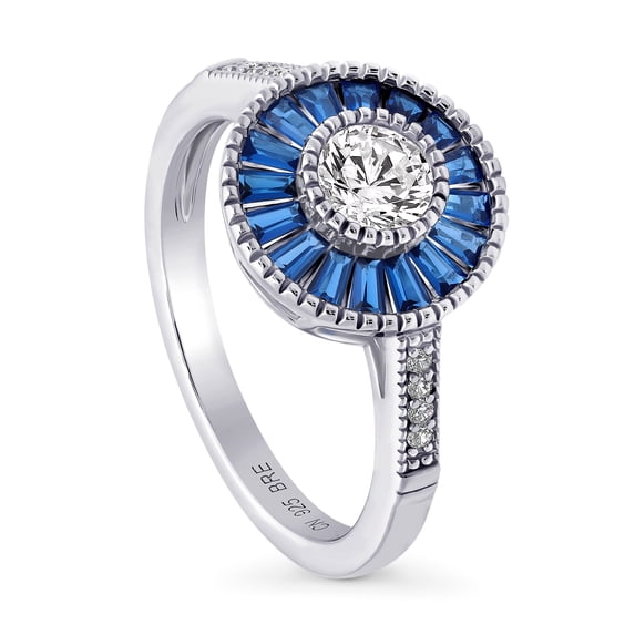 BERRICLE Sterling Silver Halo Round Cut Cubic Zirconia CZ Vintage Inspired Art Deco Fashion Ring for Women, Rhodium Plated Size 7