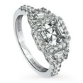thumbnail image 1 of BERRICLE Sterling Silver Halo Wedding Engagement Rings 1.6 Carat Asscher Cut Cubic Zirconia CZ Statement 3-Stone Ring for Women, Rhodium Plated Size 10, 1 of 12