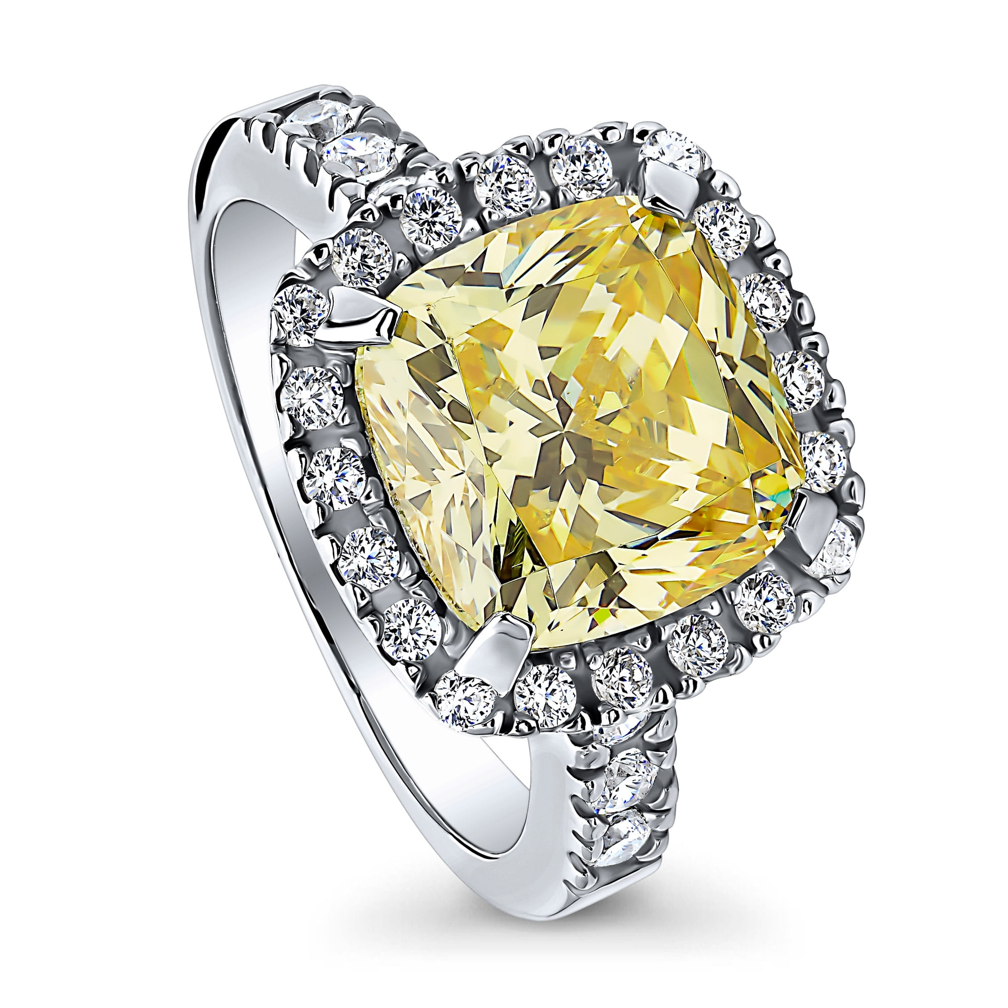 BERRICLE Sterling Silver Halo Wedding Engagement Rings Canary