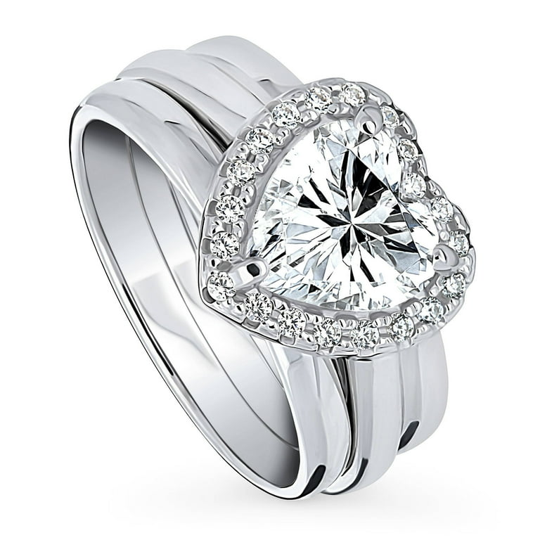 Heart Ring Cubic Zirconia Halo and Band Rhodium on Sterling Silver Heart Ring Cubic Zirconia Halo and Band Rhodium on Sterling Silver