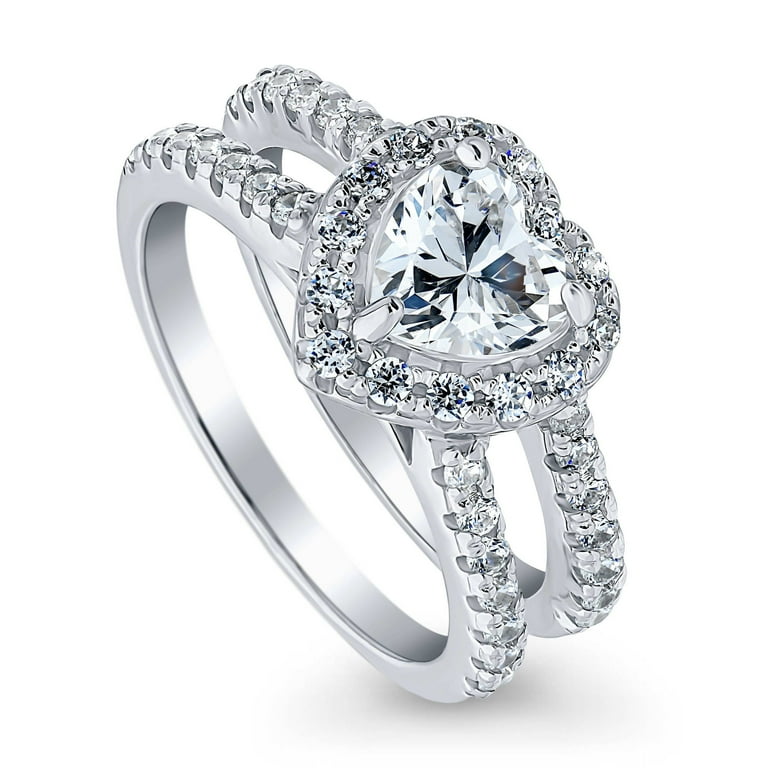 Heart Ring Cubic Zirconia Halo and Band Rhodium on Sterling Silver Heart Ring Cubic Zirconia Halo and Band Rhodium on Sterling Silver