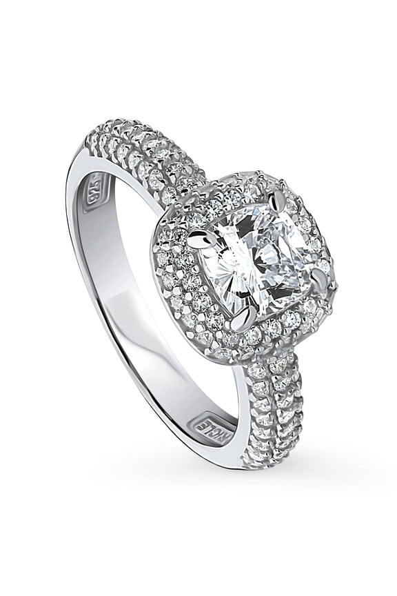 Sterling Silver Halo Wedding Engagement Rings Cushion Cut Cubic Zirconia CZ Promise Ring for Women, Rhodium Plated Size 4