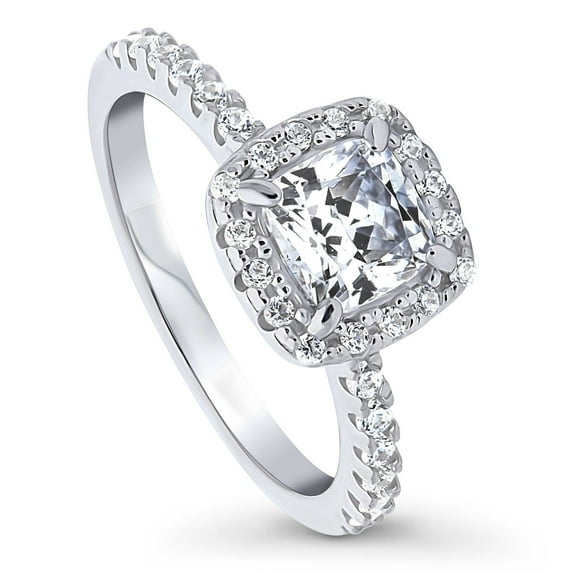 BERRICLE Sterling Silver Halo Wedding Engagement Rings Cushion Cut Cubic Zirconia CZ Promise Ring for Women, Rhodium Plated Size 6.5