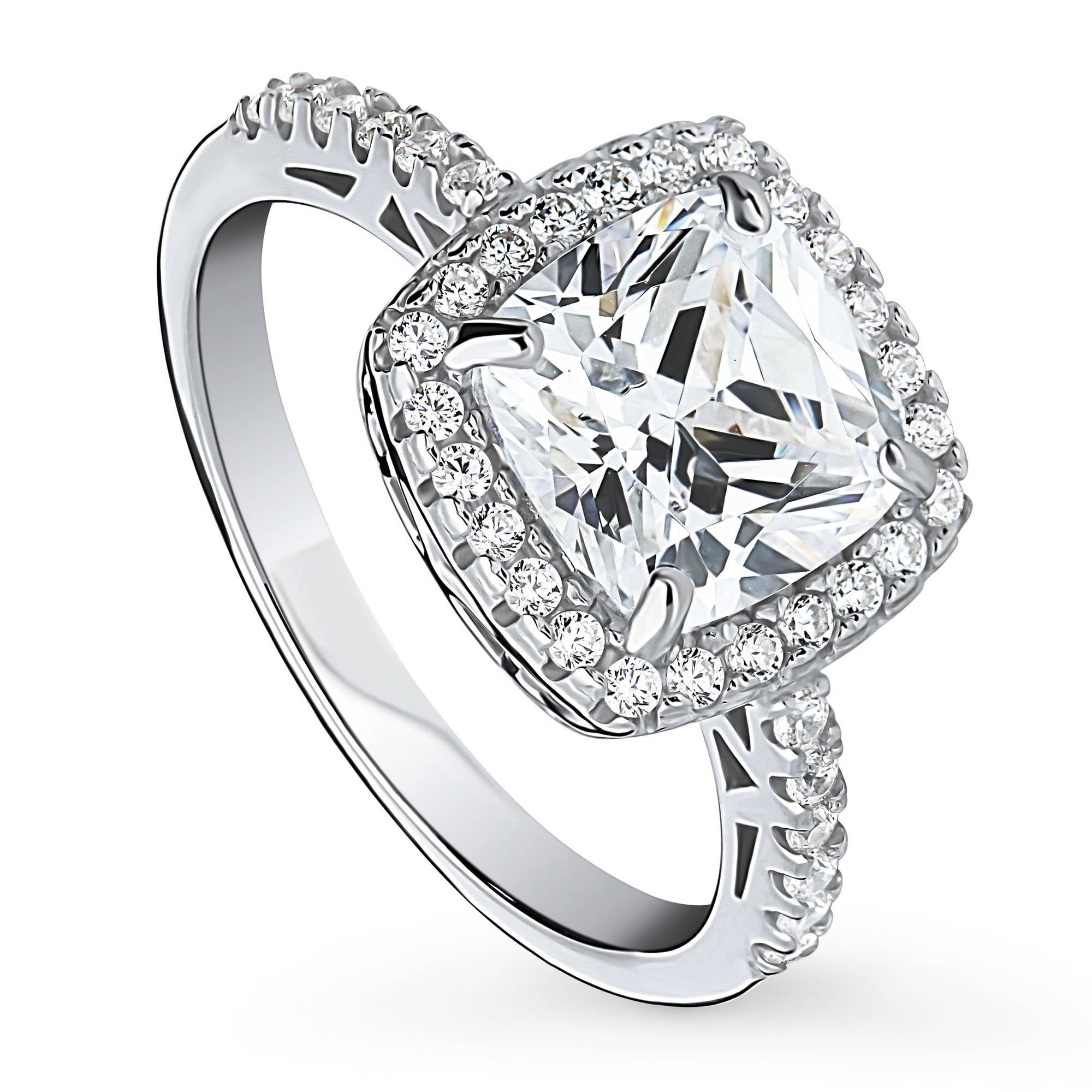 BERRICLE Sterling Silver Halo Wedding Engagement Rings Cushion Cut Cubic Zirconia CZ Promise Ring for Women, Rhodium Plated Size 6.5