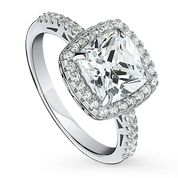 BERRICLE Sterling Silver Halo Wedding Engagement Rings Cushion Cut Cubic Zirconia CZ Promise Ring for Women, Rhodium Plated Size 9.5