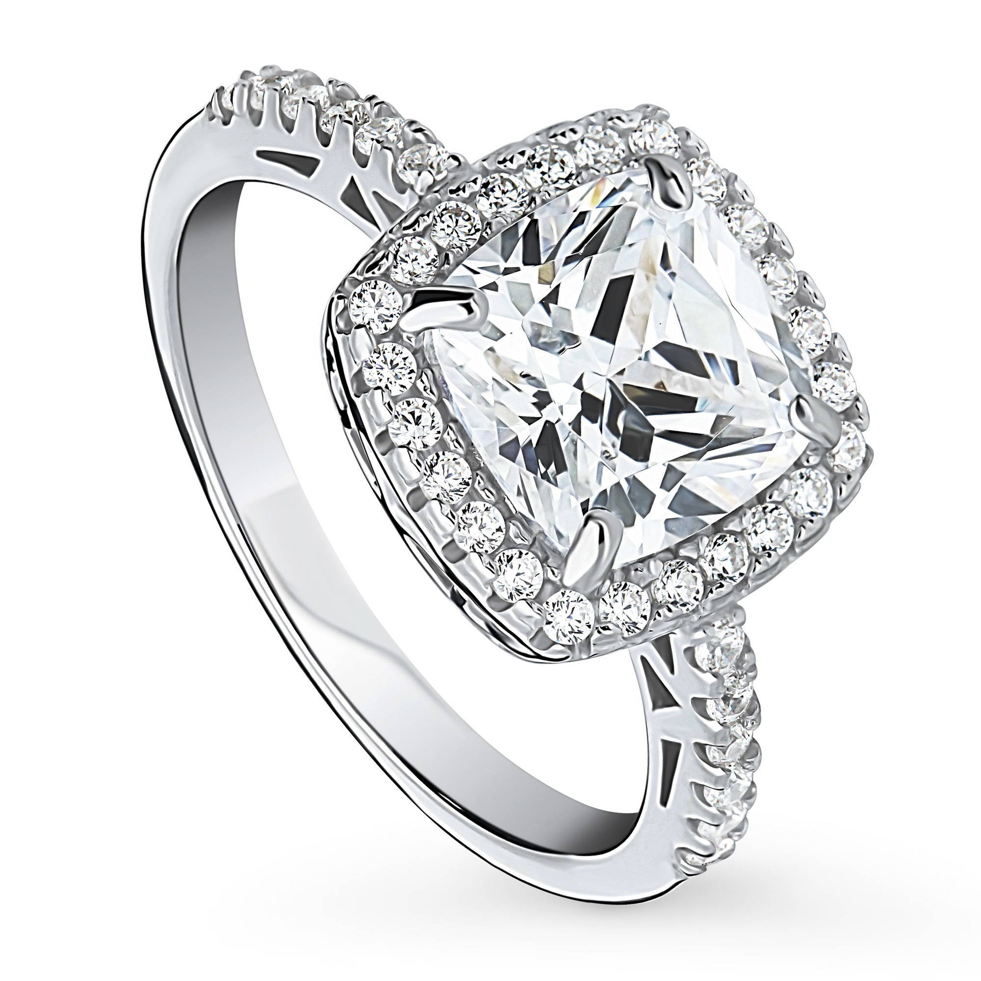 BERRICLE Sterling Silver Halo Wedding Engagement Rings Cushion Cut Cubic Zirconia CZ Promise Ring for Women, Rhodium Plated Size 9