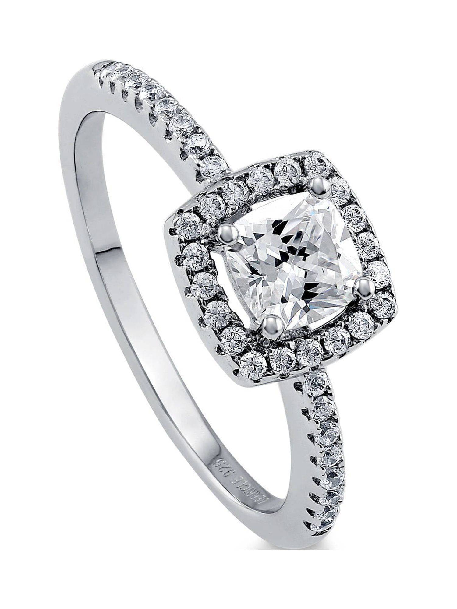 BERRICLE Sterling Silver Halo Wedding Engagement Rings Cushion Cut Cubic Zirconia CZ Promise