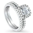 thumbnail image 1 of BERRICLE Sterling Silver Halo Wedding Engagement Rings Cushion Cut Cubic Zirconia CZ Ring Set for Women, Rhodium Plated Size 7.5, 1 of 13