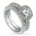 thumbnail image 1 of BERRICLE Sterling Silver Halo Wedding Engagement Rings Cushion Cut Cubic Zirconia CZ Ring Set for Women, Rhodium Plated Size 7, 1 of 14