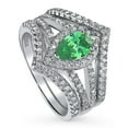 thumbnail image 1 of BERRICLE Sterling Silver Halo Wedding Engagement Rings Green Pear Cut Cubic Zirconia CZ Wishbone Split Shank Ring Set for Women, Rhodium Plated Size 8, 1 of 16