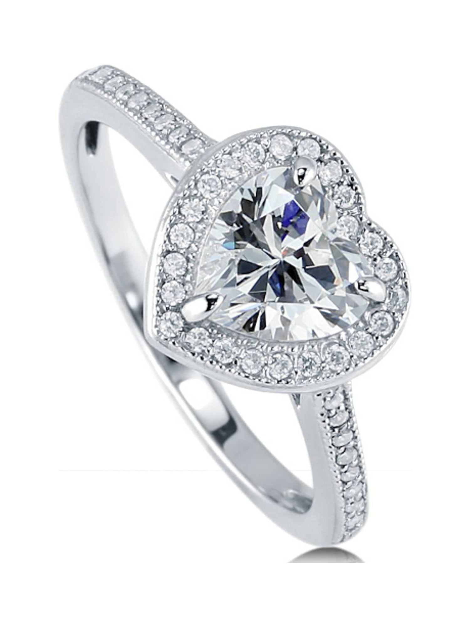 BERRICLE Sterling Silver Halo Wedding Engagement Rings Heart Shaped Cubic Zirconia CZ Heart Promise Ring for Women, Rhodium Plated Size 5.5