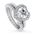 thumbnail image 1 of BERRICLE Sterling Silver Halo Heart Engagement Rings Statement Stackable Band for Women, Heart Shaped Cubic Zirconia CZ Ring Set Size 10, 1 of 15