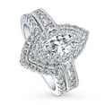 thumbnail image 1 of BERRICLE Sterling Silver Halo Wedding Engagement Rings Marquise Cut Cubic Zirconia CZ Wishbone Ring Set for Women, Rhodium Plated Size 6.5, 1 of 17