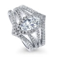 thumbnail image 1 of BERRICLE Sterling Silver Halo Wedding Engagement Rings Marquise Cut Cubic Zirconia CZ Wishbone Split Shank Ring Set for Women, Rhodium Plated Size 8.5, 1 of 10