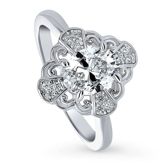 BERRICLE Sterling Silver Halo Wedding Engagement Rings Oval Cut Cubic Zirconia CZ Flower Ring for Women, Rhodium Plated Size 9