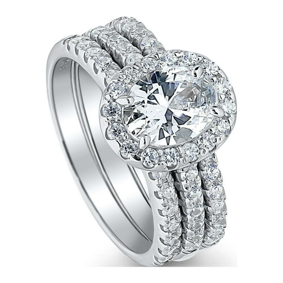 BERRICLE Sterling Silver Halo Engagement Rings Statement Stackable Band for Women, Oval Cut Cubic Zirconia CZ Ring Set Size 7
