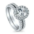 thumbnail image 1 of BERRICLE Sterling Silver Halo Engagement Rings Statement Stackable Band for Women, Oval Cut Cubic Zirconia CZ Ring Set Size 8.5, 1 of 16