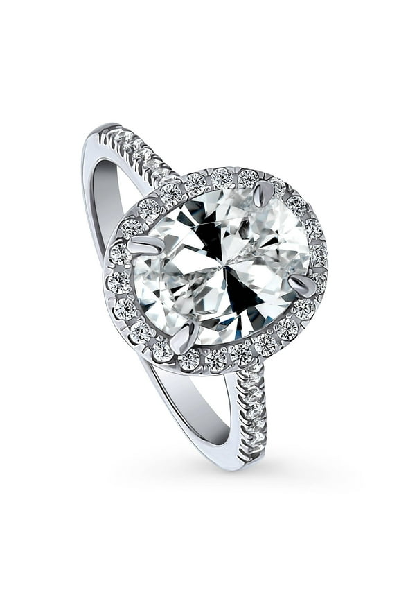 Sterling Silver Halo Wedding Engagement Rings Oval Cut Cubic Zirconia CZ Ring for Women, Rhodium Plated Size 4.5