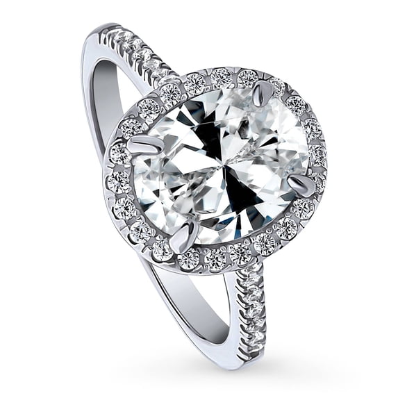 BERRICLE Sterling Silver Halo Wedding Engagement Rings Oval Cut Cubic Zirconia CZ Ring for Women, Rhodium Plated Size 8.5
