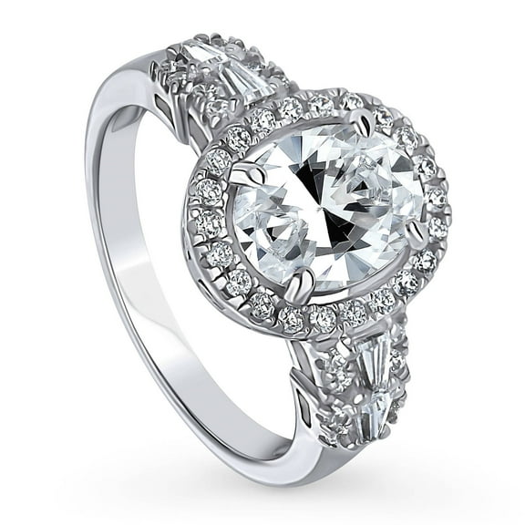 BERRICLE Sterling Silver Halo Wedding Engagement Rings Oval Cut Cubic Zirconia CZ Statement Vintage Inspired Art Deco Ring for Women, Rhodium Plated Size 4