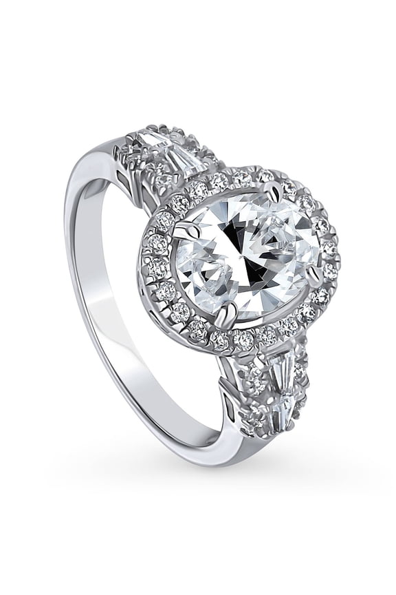 Sterling Silver Halo Wedding Engagement Rings Oval Cut Cubic Zirconia CZ Statement Vintage Inspired Art Deco Ring for Women, Rhodium Plated Size 4