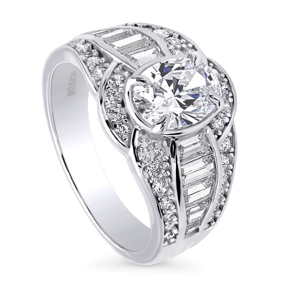 BERRICLE Sterling Silver Halo Wedding Engagement Rings Oval Cut Cubic Zirconia CZ Statement Woven Ring for Women, Rhodium Plated Size 7.5