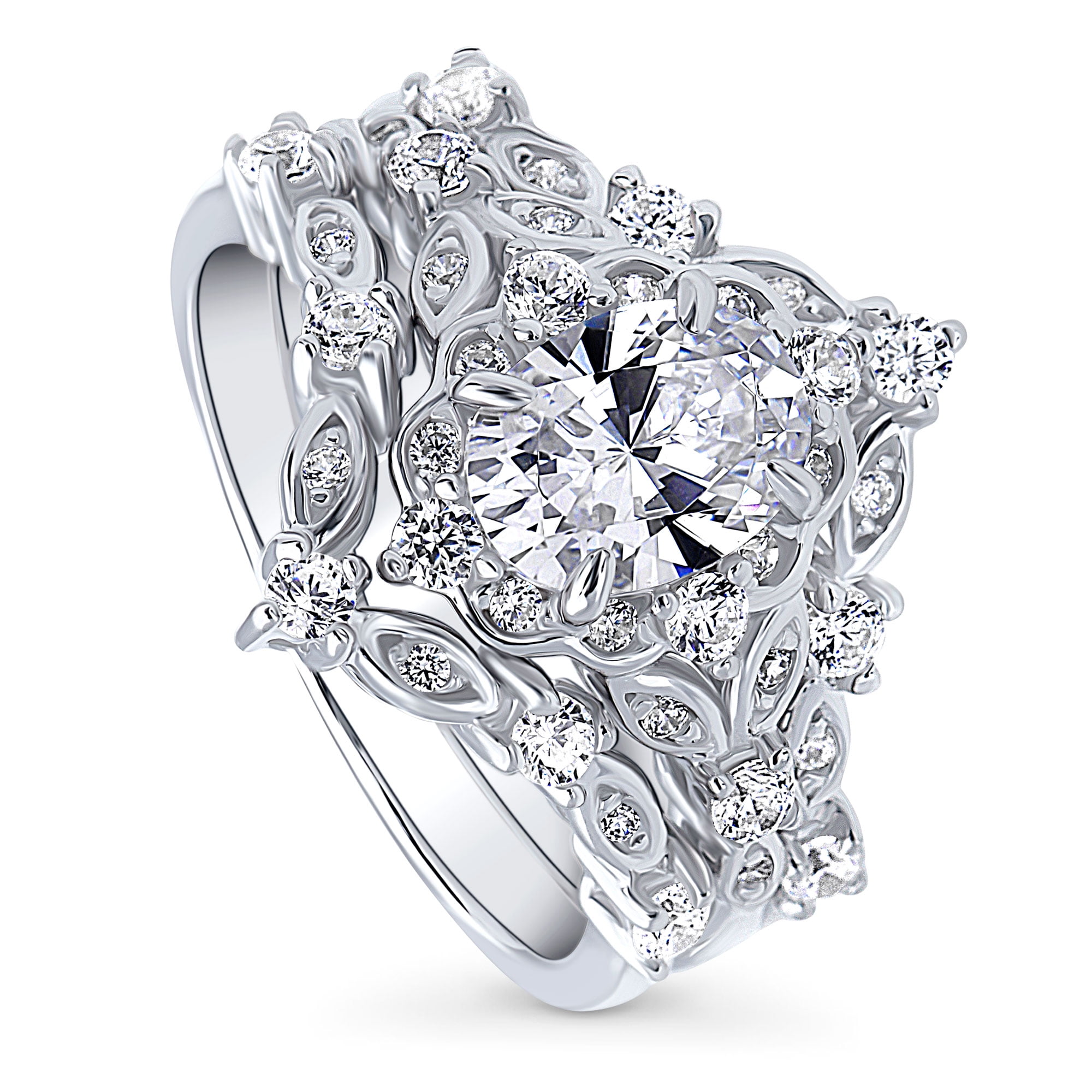 BERRICLE Sterling Silver Halo Wedding Engagement Rings Oval Cut Cubic Zirconia CZ Wishbone Ring Set for Women, Rhodium Plated Size 7.5