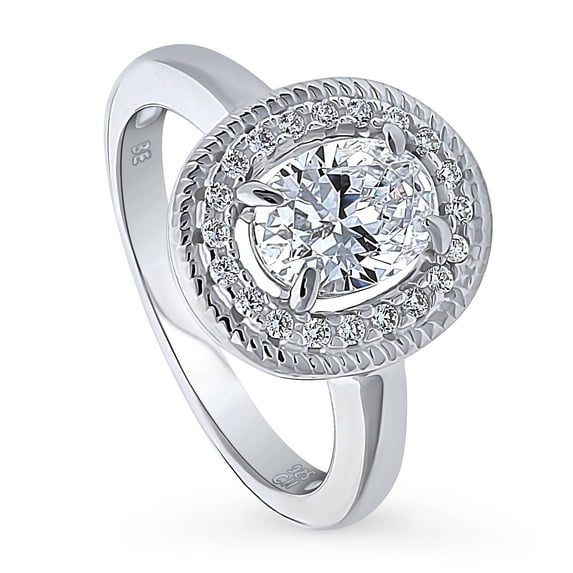 BERRICLE Sterling Silver Halo Wedding Engagement Rings Oval Cut Cubic Zirconia CZ Woven Cocktail Ring for Women, Rhodium Plated Size 6