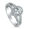 thumbnail image 1 of BERRICLE Sterling Silver Halo Wedding Engagement Rings Pear Cut Cubic Zirconia CZ Promise Split Shank Ring for Women, Rhodium Plated Size 4.5, 1 of 11