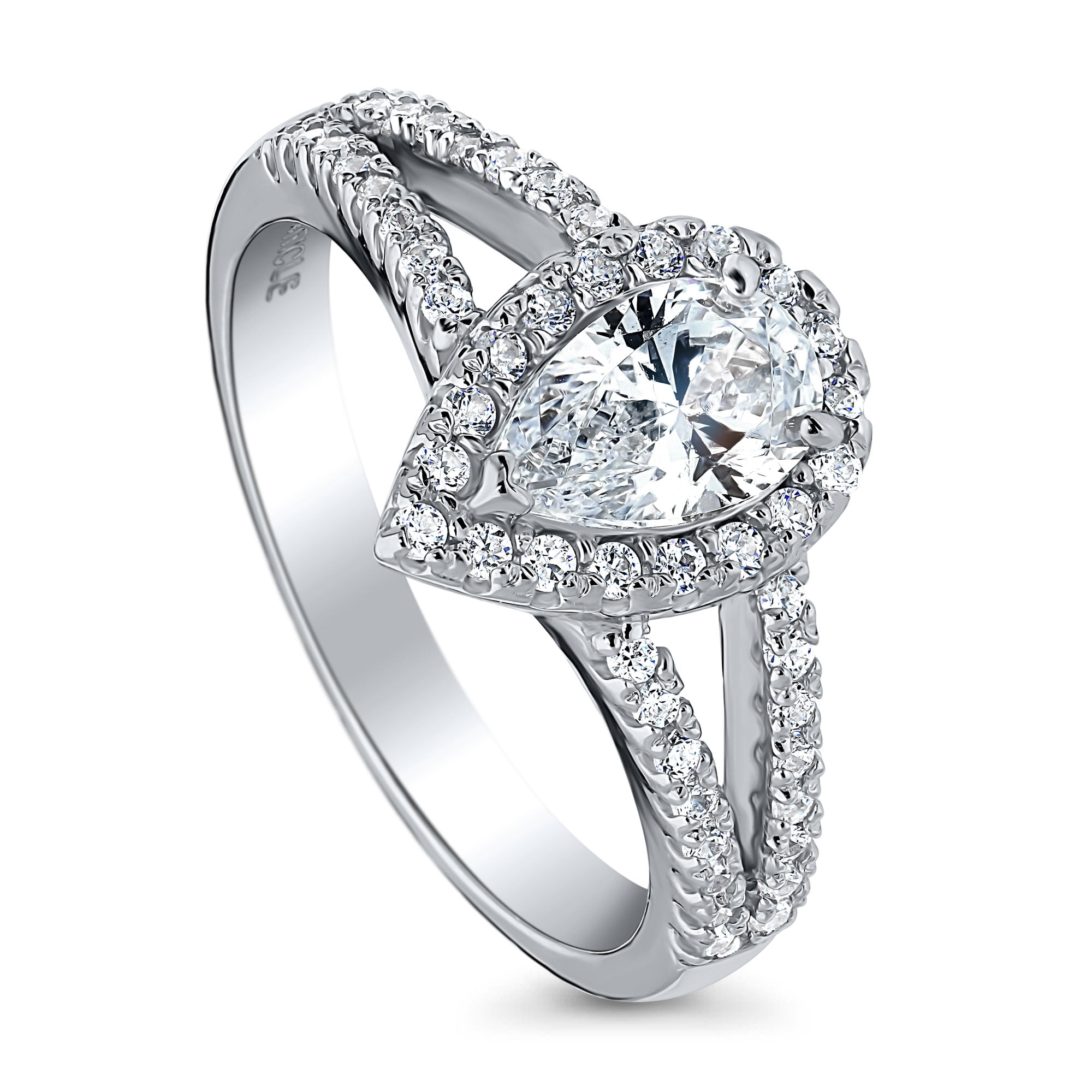 BERRICLE Sterling Silver Halo Wedding Engagement Rings Pear Cut Cubic Zirconia CZ Promise Split Shank Ring for Women, Rhodium Plated Size 9
