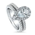 thumbnail image 1 of BERRICLE Sterling Silver Halo Wedding Engagement Rings Pear Cut Cubic Zirconia CZ Ring Set for Women, Rhodium Plated Size 4, 1 of 13