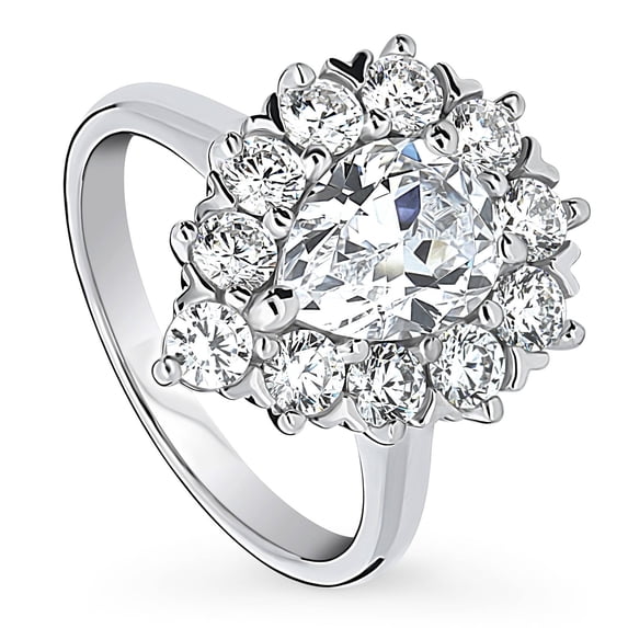 BERRICLE Sterling Silver Halo Wedding Engagement Rings Pear Cut Cubic Zirconia CZ Statement Cocktail Ring for Women, Rhodium Plated Size 4.5